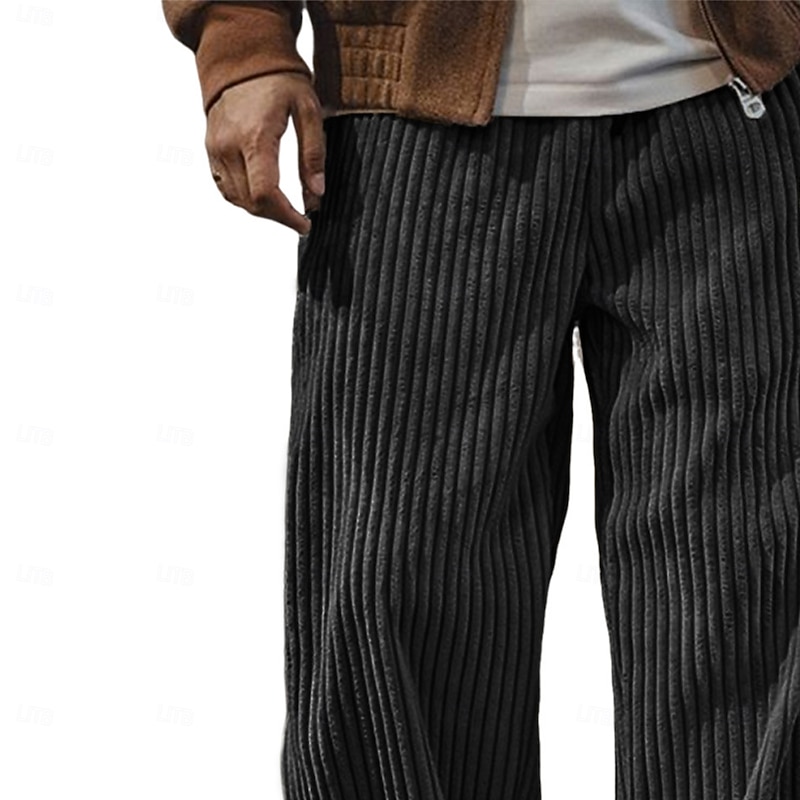 Men's Sweatpants Trousers Corduroy Pants Baggy Pants Straight Leg Sweatpants Drawstring Elastic Waist Solid Color Comfort Full Length Outdoor Daily Streetwear Fashion Classic Style Black White3