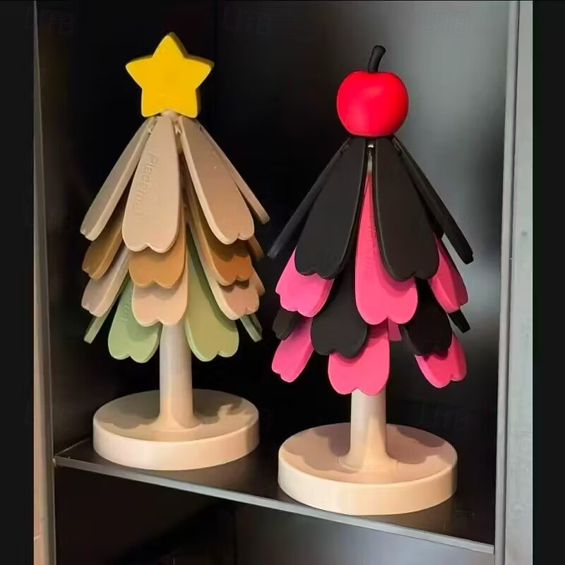 Christmas Tree Heat-Resistant Placemat with 3/4 Coasters & Stand - Non-Slip Kitchen Coaster, Heatproof Table Mat for Dining, Pot Pad, Cup Holder, Space-Saving Holiday Table Decor3