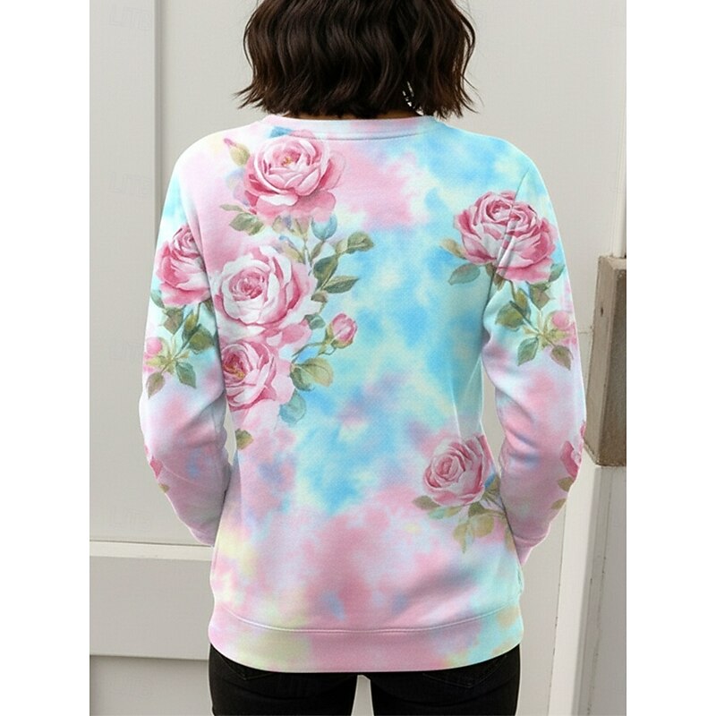 Women's Pullover Sweatshirt Zip Up Sweatshirts Floral Fashion Casual Long Sleeve Crew Neck Regular Tops Street Dailywear Casual Zipper Print Blue Spring Fall Winter2