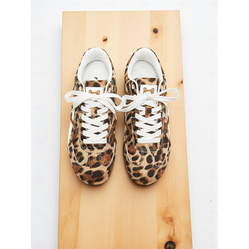 Women's Leopard Print Lace-Up Sneakers, Lightweight Casual Fashion Trainers for Streetwear, Travel & Everyday Outfits2