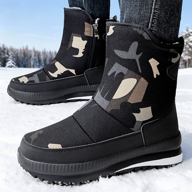 Men's Non-Slip Warm Winter Snow Boots with Side Zipper, Casual Outdoor Waterproof Ankle Shoes for Cold Weather2