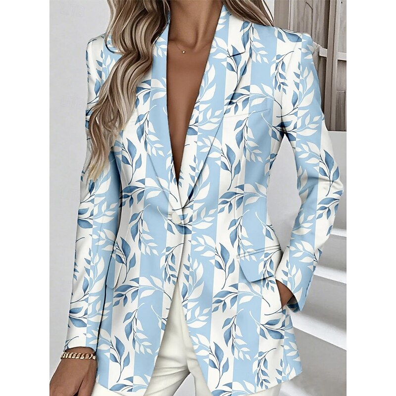 Women's Blazer Warm Pocket Buttons Daily Casual Floral Formal Casual Regular Notch Lapel Regular Fit Long Sleeve Outerwear Yellow Blue Green Spring Fall