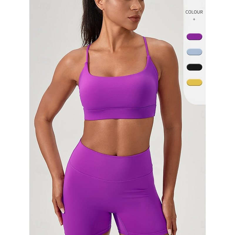 Women's Light Support Running Bra Sports Bra Open Back Removable Pad Bra Top Padded Leisure Sports Jogging Running Lightweight Soft Breathable Black Yellow Blue Solid Colored3