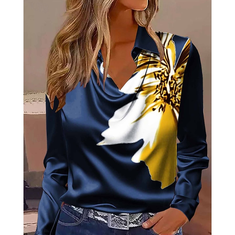 Women's Shirt Blouse Floral Stylish Long Sleeve Shirt Collar Regular Tops Work Going out Print Black Navy Blue Green Spring Fall