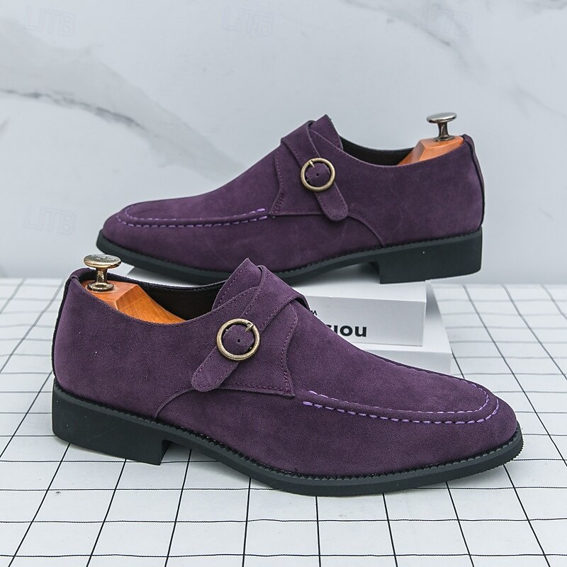 Men's Purple Suede Monk Strap Shoes with Metal Buckle, Vintage British Style Dress Shoes for Formal Events, Parties and Fashion Enthusiasts2