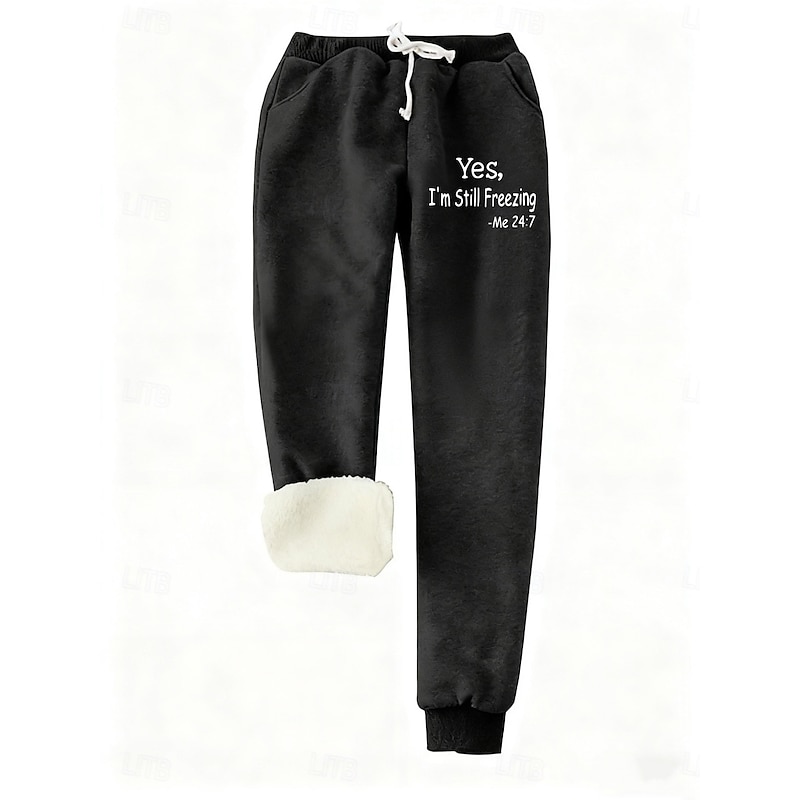 Women's Sweatpants Fleece Pants Vacation Vintage Fashion Full Length High Waist Letter Drawstring Pocket Print Thermal Warm Windproof Comfy Inelastic Micro-elastic Formal Vacation Street Black Pink2