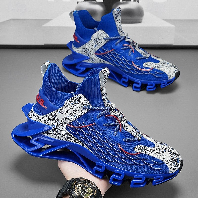 Men's Blue Futuristic Running Sneakers with Mesh Upper and Shock-Absorbing Sole, Lightweight Athletic Shoes for Sports, Gym and Streetwear Fashion4