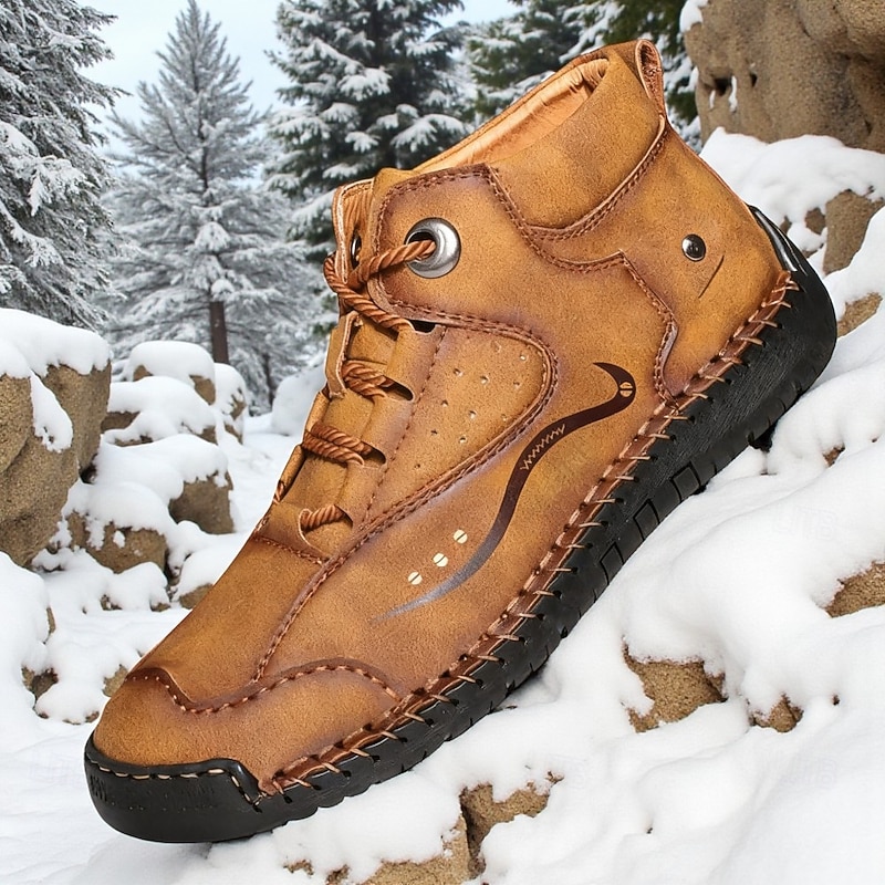 Men's Handmade Stitching Casual Leather Shoes, Vintage Outdoor Walking Loafers, Comfortable Non-Slip Driving Moccasins