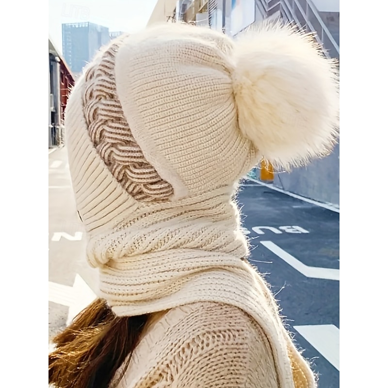 Women's Winter Knit Hat Scarf Set with Pom Pom, Fleece Lined 2-in-1 Beanie and Neck Warmer, Cozy Warm Outdoor Accessory for Cold Weather & Christmas Gifts3