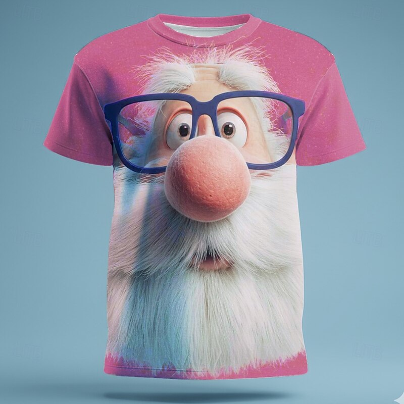 Christmas Men's Santa Claus 3D Cartoon T Shirt Short Sleeve T shirt 3D Print Crew Neck Shirt Daily Designer Artistic Vacation Party Street Pink Blue Purple All Seasons Clothing Apparel S M L XL XXL3