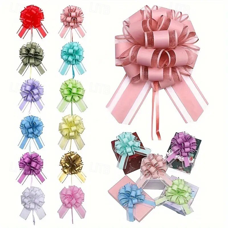 20pcs Christmas Ribbon Bows Ornaments Xmas Tree Decorations – 3D Macaron Flower Gift Bows, 4.7-Inch in Blue, Purple, Pink & Green, Perfect for Christmas, Valentine’s Day, Mother’s Day and Birthday Party Decor - Main Image