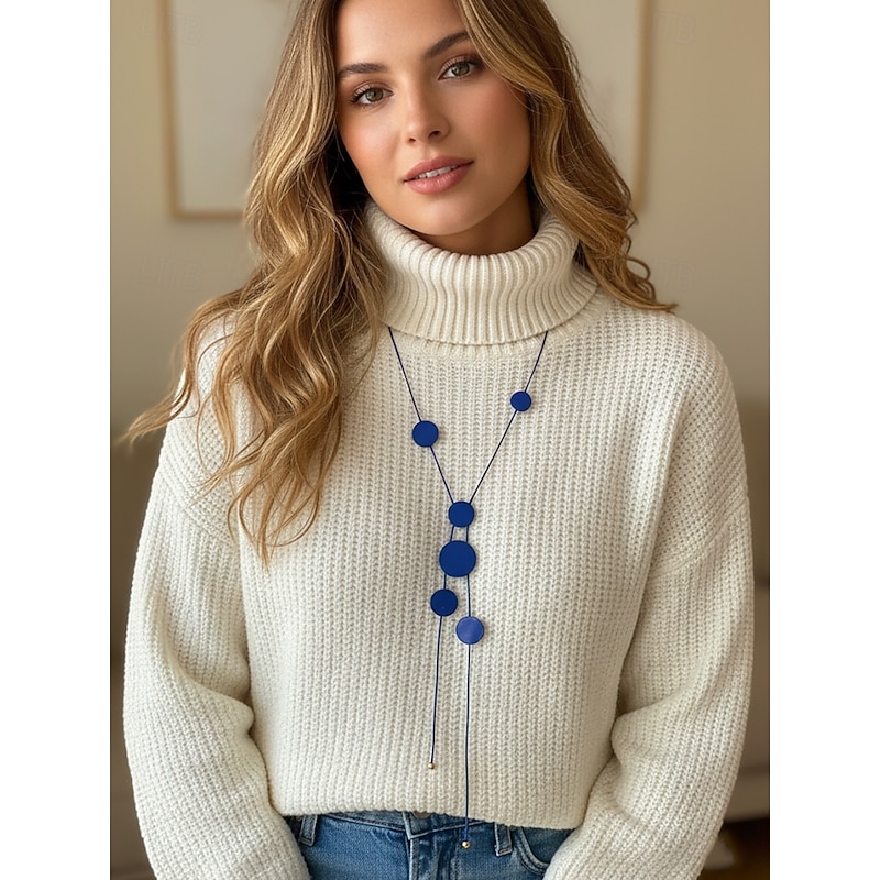 Women's Geometric Disc Pendant Long Necklace – Modern Minimalist Layered Jewelry for Elegant Parties, Formal Events and Daily Fashion