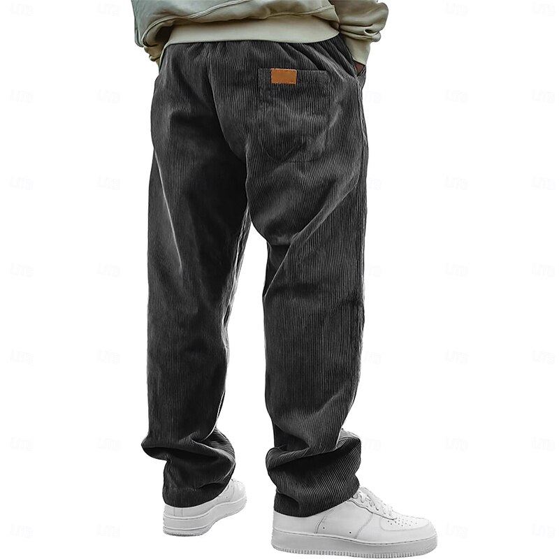 Men's Trousers Corduroy Pants Baggy Pants Casual Pants Straight Leg Sweatpants Drawstring Elastic Waist Solid Color Comfort Full Length Outdoor Daily Streetwear Fashion Classic Style Black White2