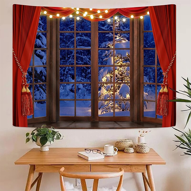 Christmas Tapestry Banners Blanket Winter Wonderland 3D Cozy Party Living Room Dorm Shooting Backgrounds Yard Gift Home Decor