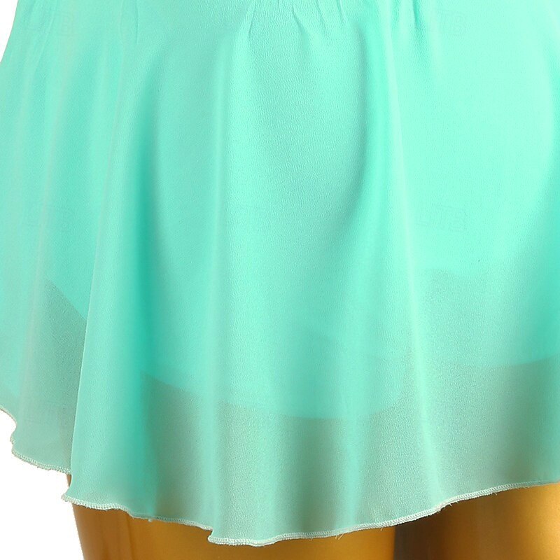 Figure Skating Dress Women's Girls' Ice Skating Dress Green Patchwork Open Back Mesh Spandex High Elasticity Training Practice Professional Skating Wear Classic Crystal / Rhinestone Long Sleeve Ice4