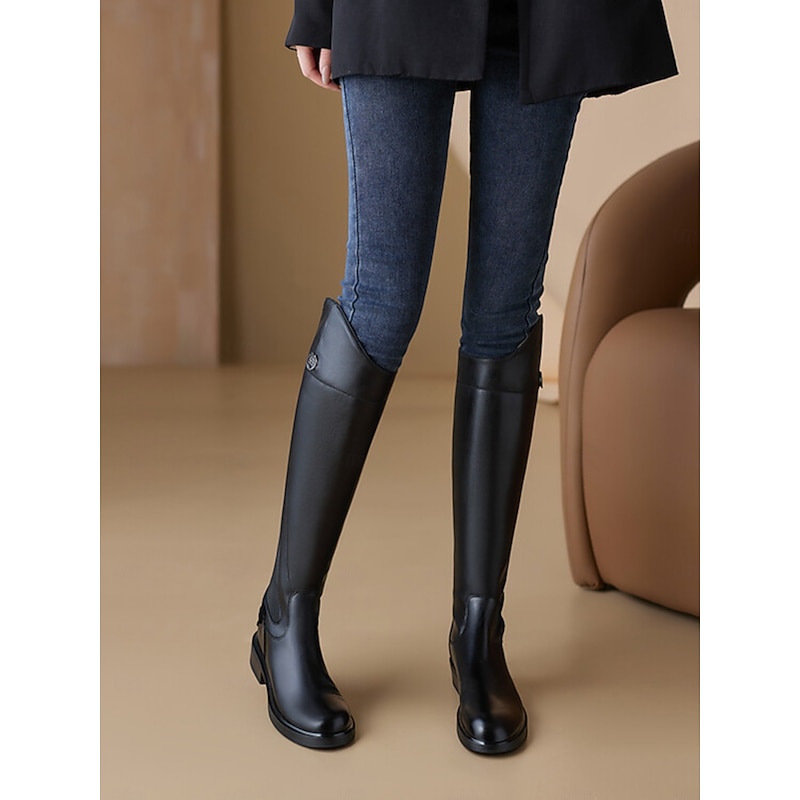 Women's Black Leather Riding Boots, Classic Tall Equestrian Style Knee-High Boots for Horseback Riding, Outdoor & Casual Wear4