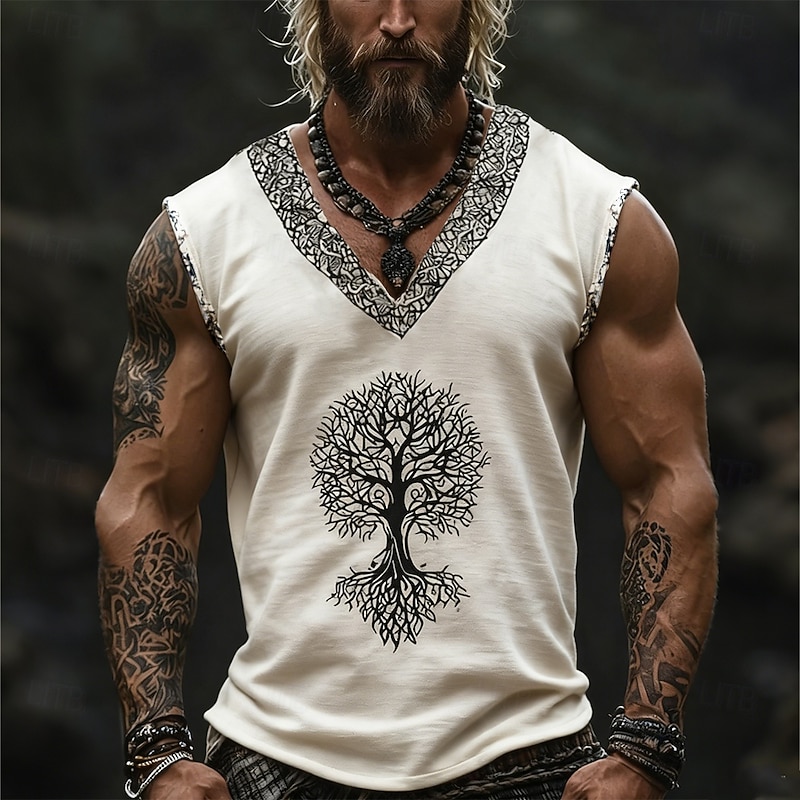 Men's Tank Top Vest Top Undershirt Sleeveless Shirt Sleeveless V Neck Summer Tree Vintage Designer Basic Print Vacation Street Going out White Blue Green Top Tee for Men2