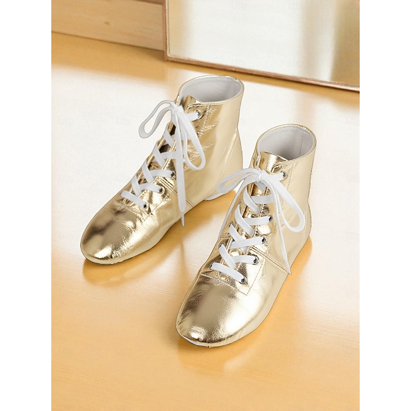 Women's Gold Lace-Up Jazz Dance Shoes, Professional Leather Ankle Boots with Soft Sole for Stage Performance & Practice3