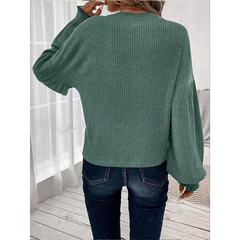 Women's Blouse Solid Color Stylish Casual Long Sleeve Crew Neck Regular Tops Daily Ruched Black Army Green Brown Green Khaki Spring Fall Winter2