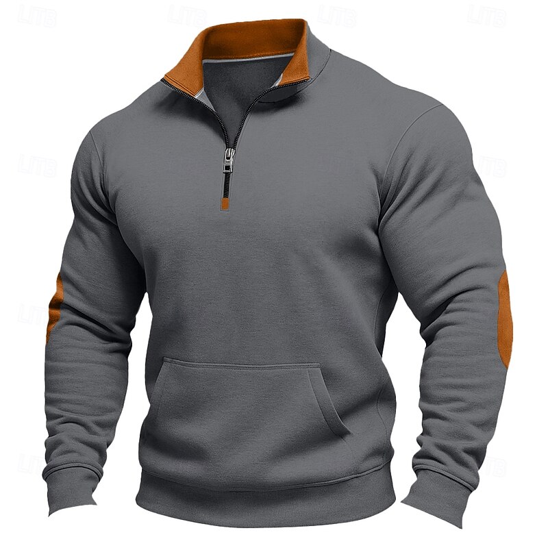 Men's Sweatshirt Quarter Zip Sweatshirt Black Army Green Navy Blue Khaki Dark Gray Half Zip Plain Color Block Party Work Sports & Outdoor Streetwear Cool Casual Fall Spring &  Fall Clothing Apparel3