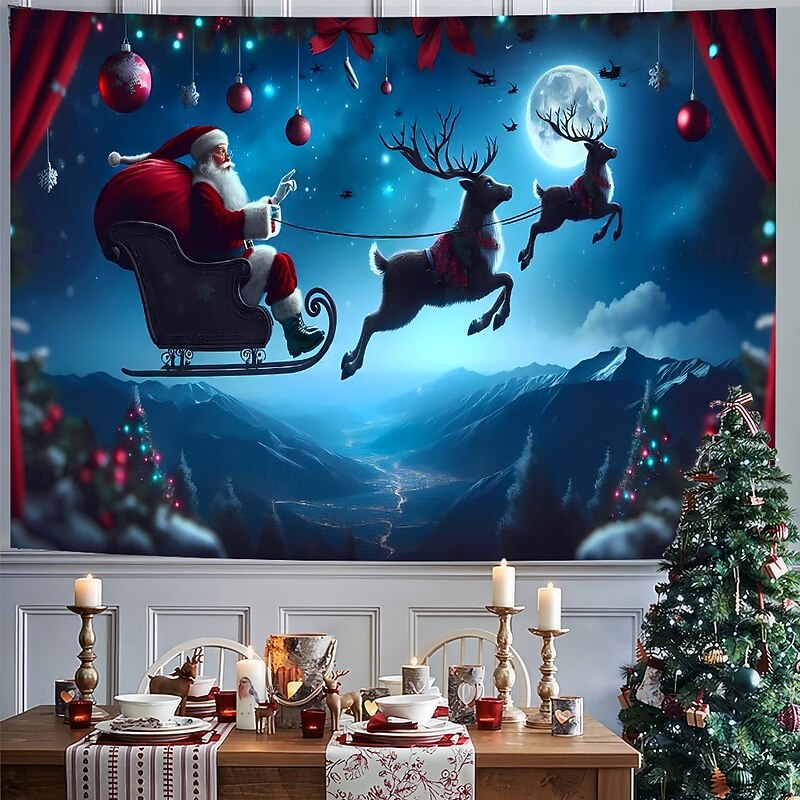 Christmas Tapestry Banners Blanket Santa Claus Winter Wonderland Cozy Party Living Room Dorm Shooting Backgrounds Yard Gift Home Decor3