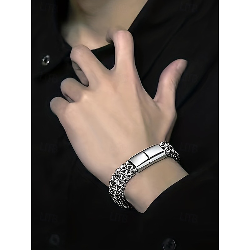 Men's Stainless Steel Braided Chain Bracelet with Magnetic Clasp – Modern Fashion Jewelry for Casual, Business and Party Wear2
