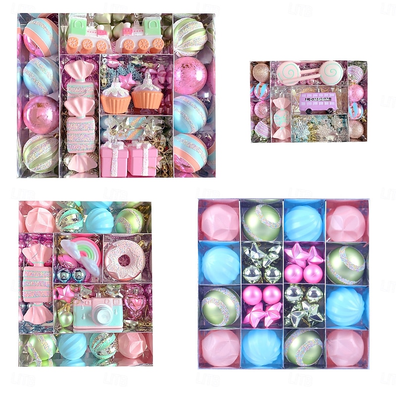 Christmas Macaron Ornament Balls Set Candy Themed Painted Plastic Hanging Decorations for Xmas Tree Holiday Decor2