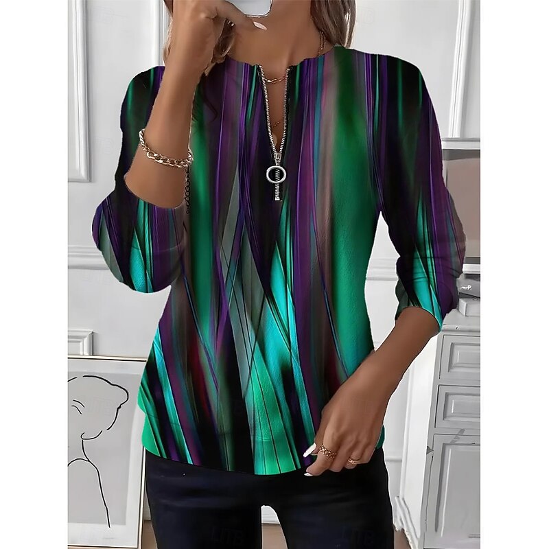 Women's Pullover Sweatshirt Zip Up Sweatshirts Graphic Geometric Color Block Fashion Casual Long Sleeve Crew Neck Round Neck Regular Tops Street Dailywear Zipper Print Yellow Green Spring Fall Winter