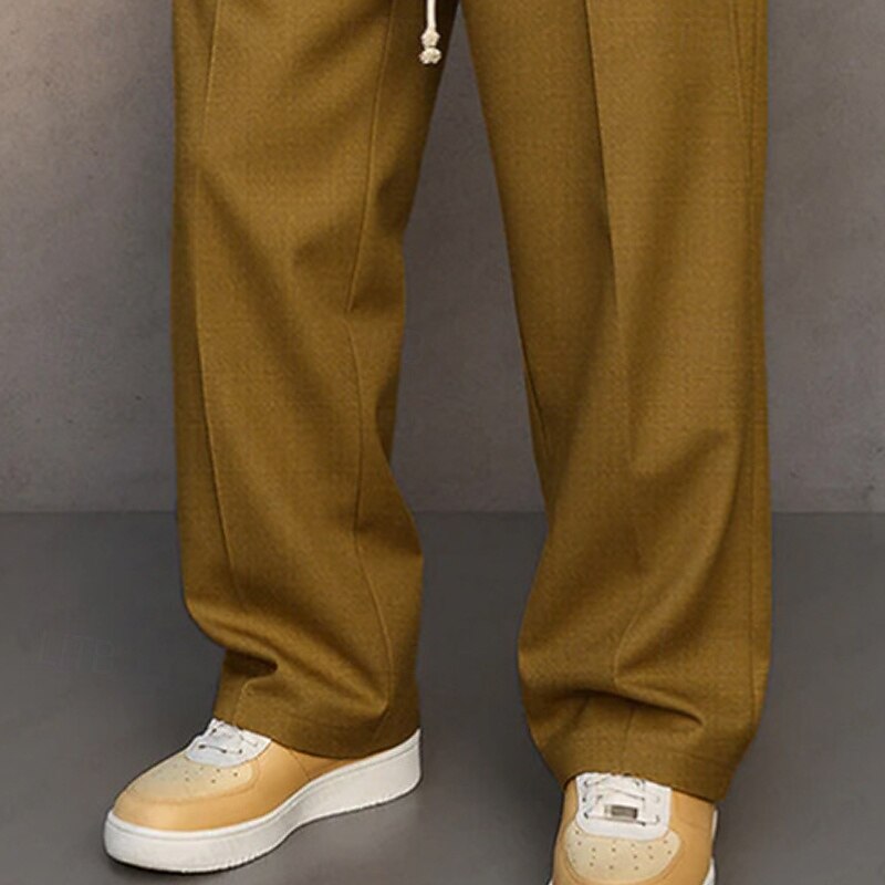 Men's Trousers Dress Pants Slacks Baggy Pants Casual Pants Drawstring Elastic Waist Plain Comfort Full Length Outdoor Party Business Fashion Streetwear Black Navy Blue Inelastic3