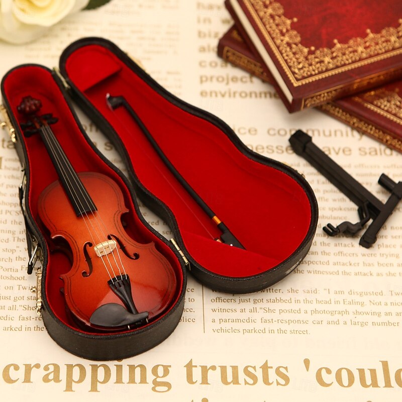 Playable Tiny Violin Figurine, Miniature Handcrafted Violin Model Ornament, Mini Musical Instrument Christmas Gift for Music School Teachers, Graduation, Office or Company Souvenir Decoration2
