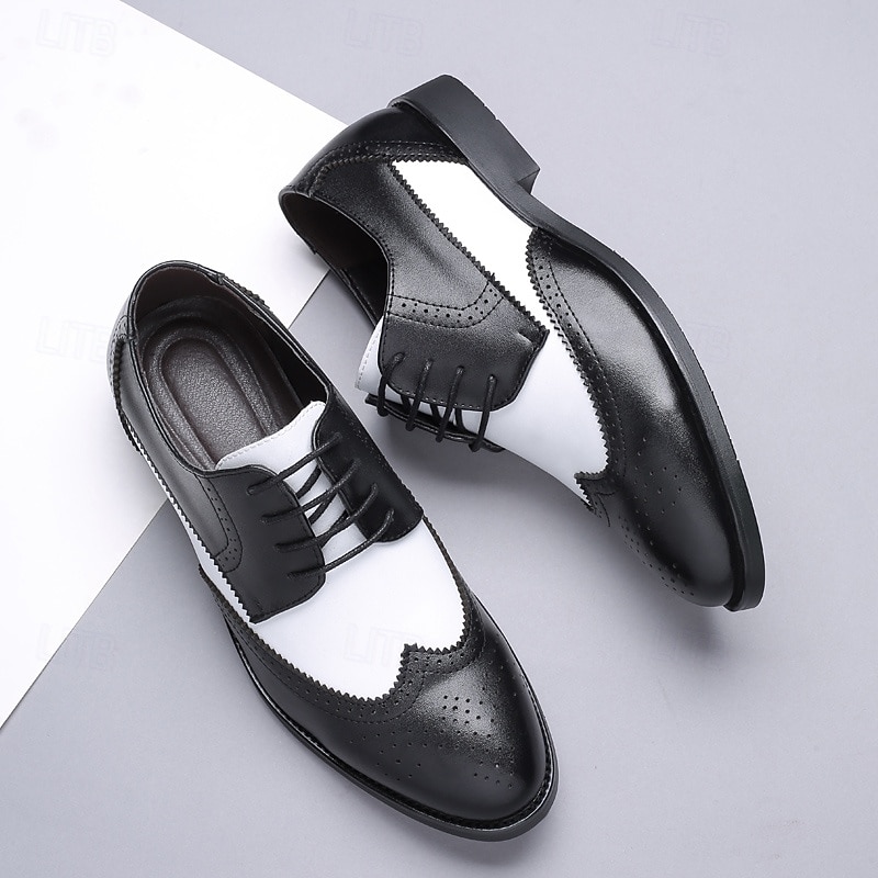 Men's Black and White Oxford Dress Shoes with Brogue Detailing, Classic Two-Tone Formal Shoes for Office, Weddings and Gatsby-Themed Parties4