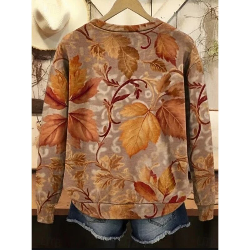 Women's Pullover Sweatshirt Floral Graphic Casual Long Sleeve Crew Neck Regular Tops Home Work Street Orange Spring Fall Winter2