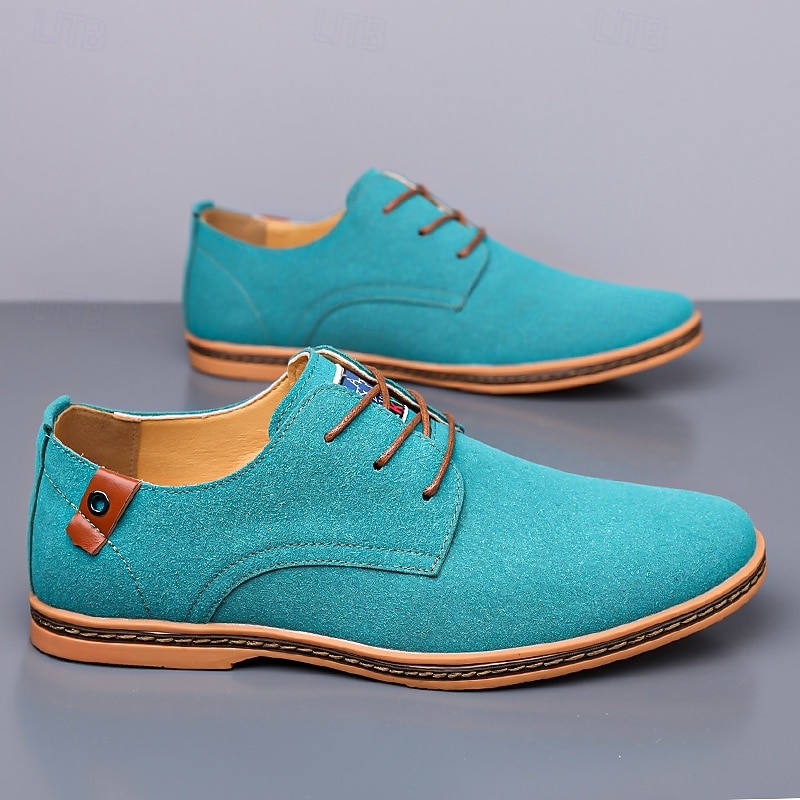 Men's Teal Suede Lace-Up Oxford Shoes with Soft Lining and Wooden Sole, Vintage Casual Dress Shoes for Parties and Business Outfits4