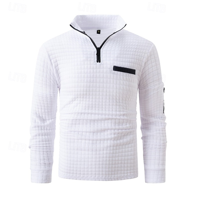 Men's T Shirt Muscle Shirt Ribbed Knit tee Tee Top Long Sleeve Half Zip Spring Fall Winter Plain Fashion Designer Basic Quarter Zip Vacation Home Street White Blue Purple Top Tee for Men4