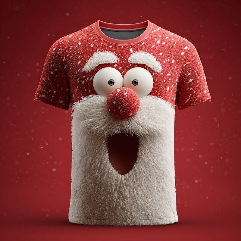 Christmas Men's Santa Claus 3D Cartoon T Shirt Short Sleeve T shirt 3D Print Crew Neck Shirt Daily Designer Artistic Vacation Party Street Red Red 2 All Seasons Clothing Apparel S M L XL XXL XXXL