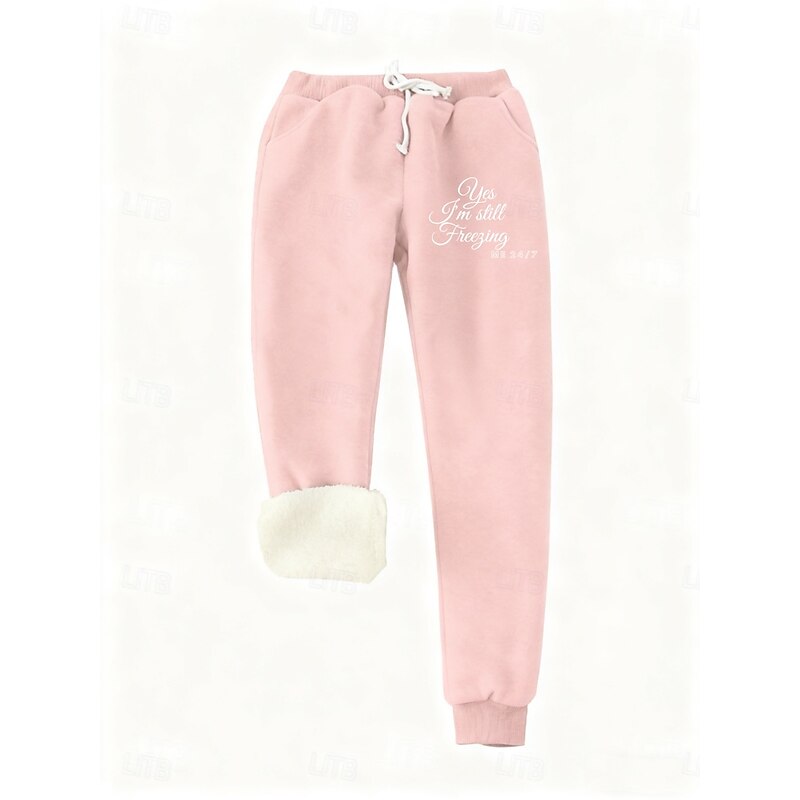 Women's Sweatpants Fleece Pants Fashion Casual Full Length High Waist Letter Drawstring Pocket Print Thermal Warm Windproof Comfy Stretchy Vacation Street Causal Black Pink Pearl Pink Blue Spring3