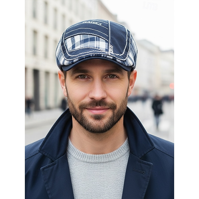 Men's Cotton Plaid Flat Cap, Vintage Newsboy Ivy Hat with Adjustable Fit, Stylish Christmas Gift for Casual Outfits & Outdoor Travel2