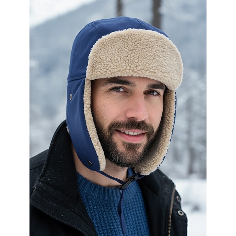 Men's Winter Trapper Hat with Ear Flaps, Warm Sherpa Lined Aviator Cap, Outdoor Windproof Hunting & Skiing Snow Hat2