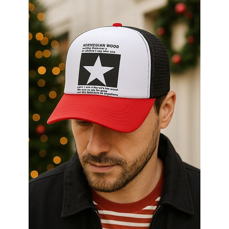 Men's Trucker Cap with Star Print, Breathable Mesh Adjustable Baseball Hat, Casual Streetwear Outdoor Sports Snapback3