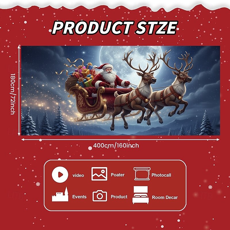 Christmas Garage Door Cover Santa Claus with Reindeer under Moonlight Large Hanging Backdrop Outdoor Holiday Wall Banner Yard Home Festive Seasonal Christmas Party Decoration4