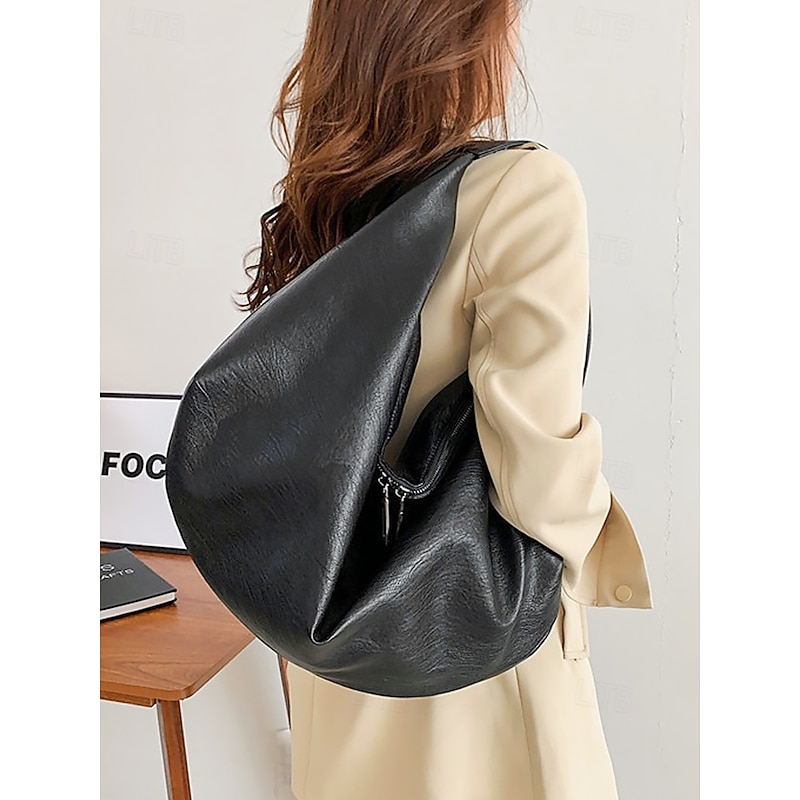 Women's Large Faux Leather Hobo Bag, Casual Slouchy Shoulder Handbag with Zipper, Vintage Tote Purse for Work, Travel, Shopping & Daily Use4