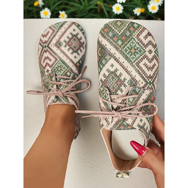 Women's Ethnic Print Lace-Up Casual Wide Fit Shoes – Comfortable Canvas Walking Shoes for Daily Wear, Travel, Work and Outdoor Activities2