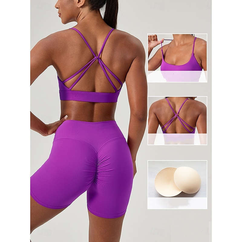 Women's Light Support Running Bra Sports Bra Open Back Removable Pad Bra Top Padded Leisure Sports Jogging Running Lightweight Soft Breathable Black Yellow Blue Solid Colored