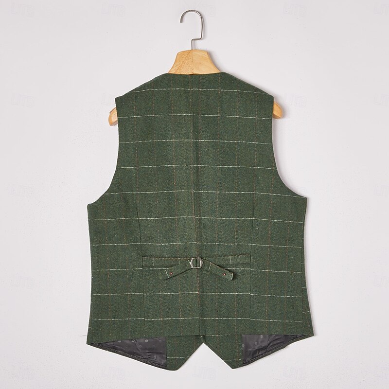 Men's Retro Vintage Vest Herringbone Tailored Fit Notch Single Breasted More-button Blue Green Khaki 20233