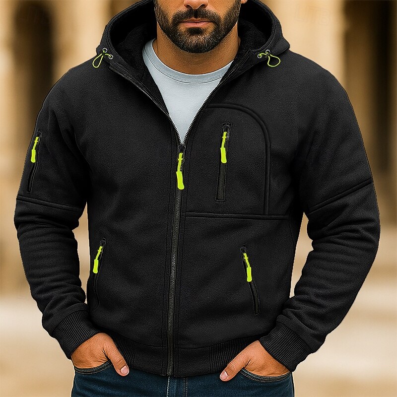 Men's Hoodie Full Zip Hoodie Fleece Hoodie Fleece lined Hoodie Black White Burgundy Navy Blue Royal Blue Hooded Plain Patchwork Sports & Outdoor Casual Daily Streetwear Cool Sportswear All Seasons4