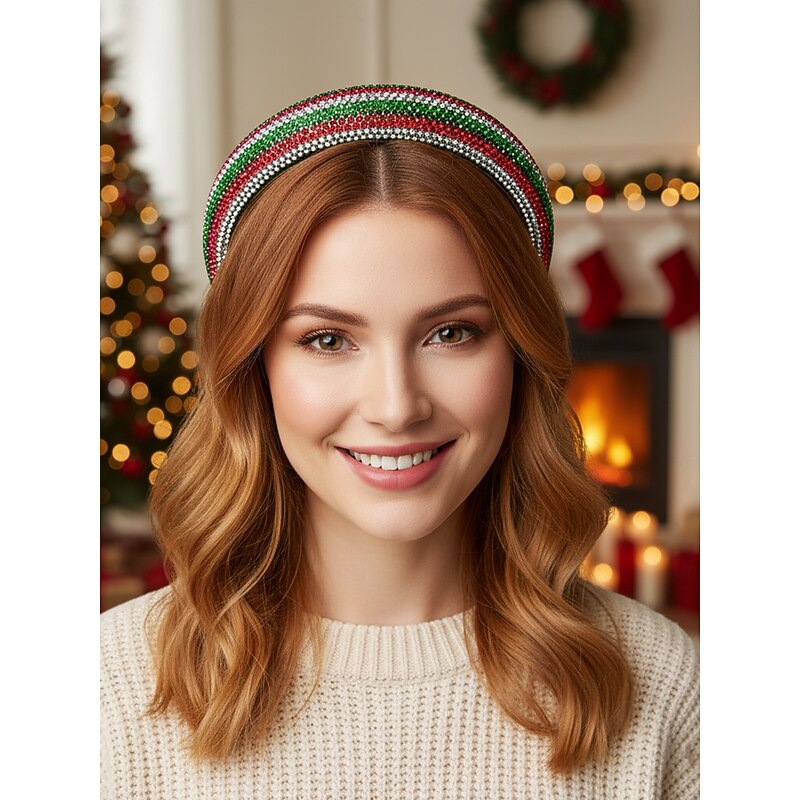 Women's Christmas Beaded Headband, Festive Red Green Zigzag Hair Accessory for Holiday Parties & Winter Outfits3