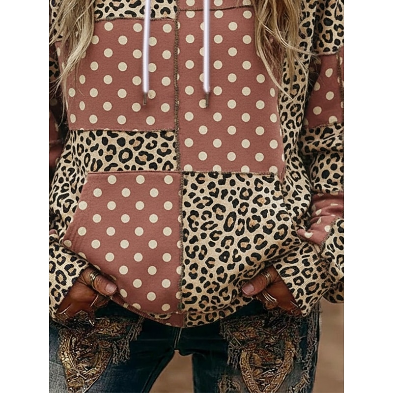 Women's Pullover Hoodies Geometric Fashion Streetwear Casual Long Sleeve Hooded Regular Tops Dailywear Casual Sports Drawstring Patchwork Pocket Red Spring Fall3