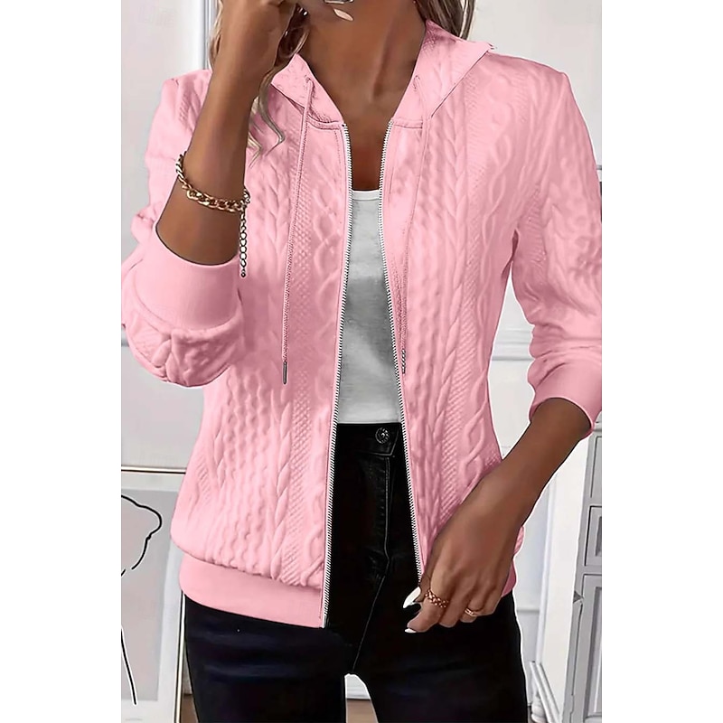 Women's Shirt Solid Color Graphic Elegant Vintage Cute Long Sleeve Hooded Regular Tops Work Daily Holiday Zipper White Pink Blue Orange Spring Fall Winter Spring, Fall, Winter, Summer