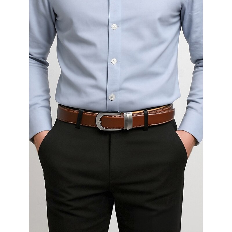Men's Genuine Leather Belt with Automatic Buckle, Classic Business Casual Dress Waistband, Stylish Gift for Christmas, Work & Daily Wear2