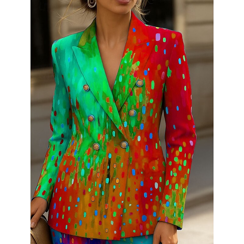 Women's Blazer Windproof Warm Buttons Formal Floral Casual Holiday Going out Casual Daily Regular Notch Lapel Regular Fit Long Sleeve Outerwear Yellow Blue Purple Spring Fall4